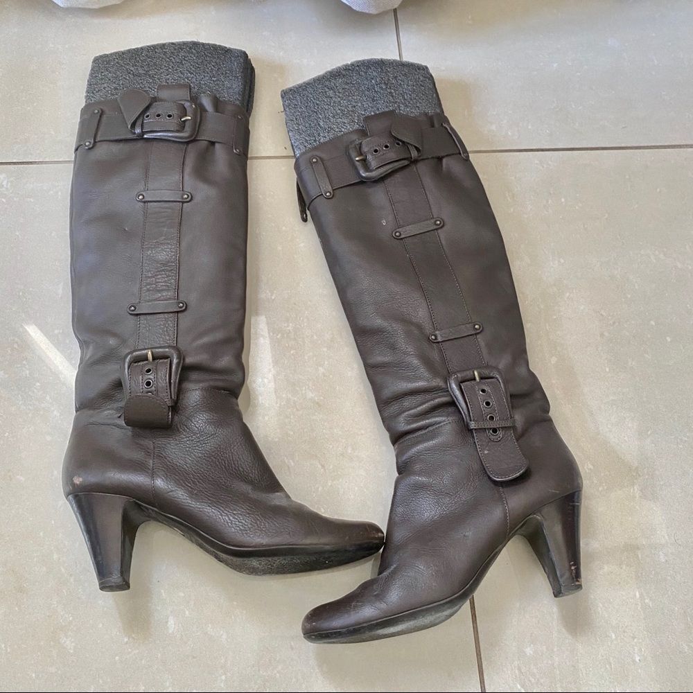 Vicini Brown Leather Buckle Details Boots 9